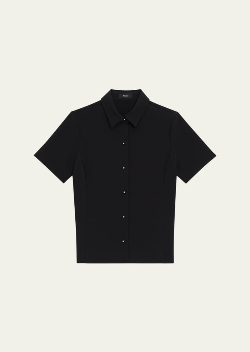Theory Short-Sleeve Fitted Button-Front Blouse