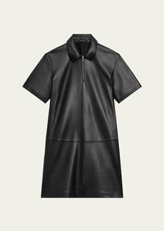 Theory Short-Sleeve Half-Zip Nappa Leather Mini Dress