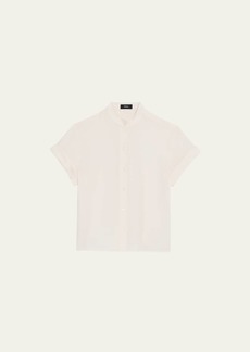 Theory Silk Button-Front Short-Sleeve Military Top