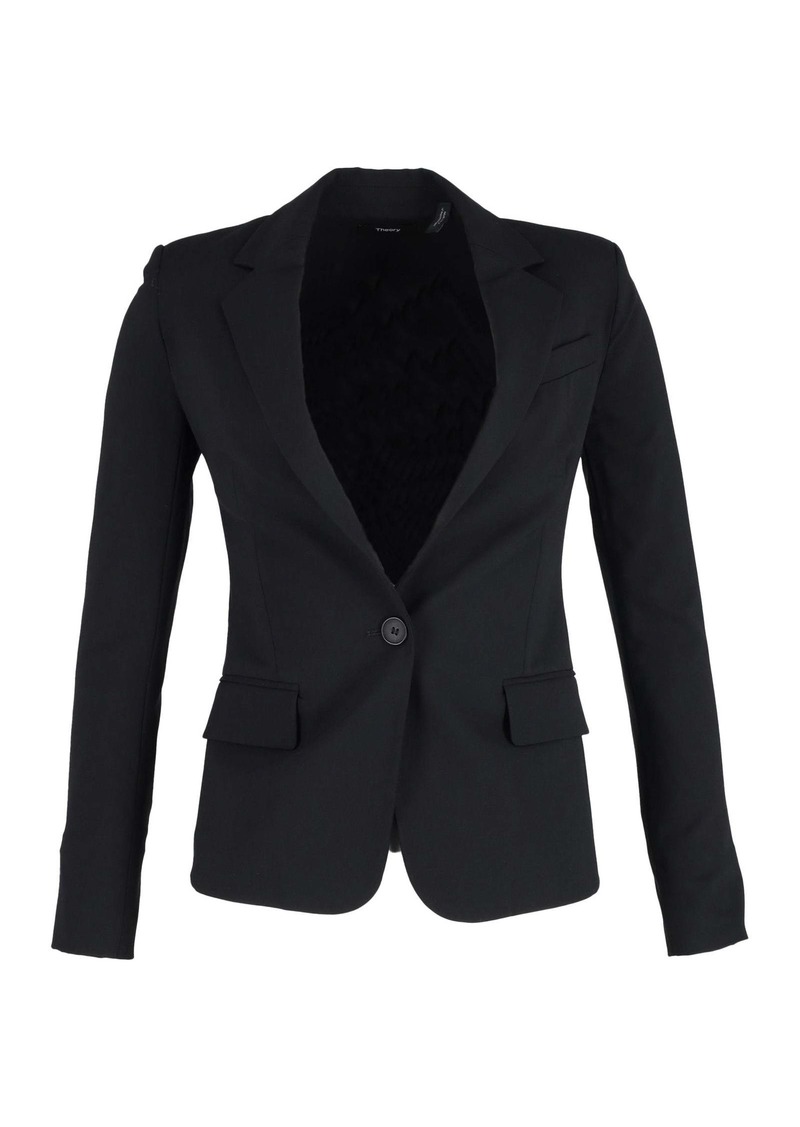 Theory Single-Breasted Blazer in Black Cotton