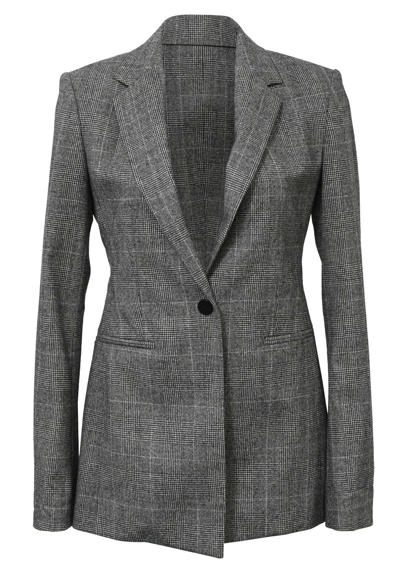 Theory Single-Breasted Plaid Slim-Fit Blazer in Grey Wool