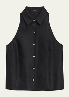 Theory Sleeveless Linen-Blend Button-Front Halter Shirt