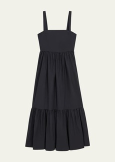 Theory Sleeveless Square-Neck Tiered Poplin Midi Dress