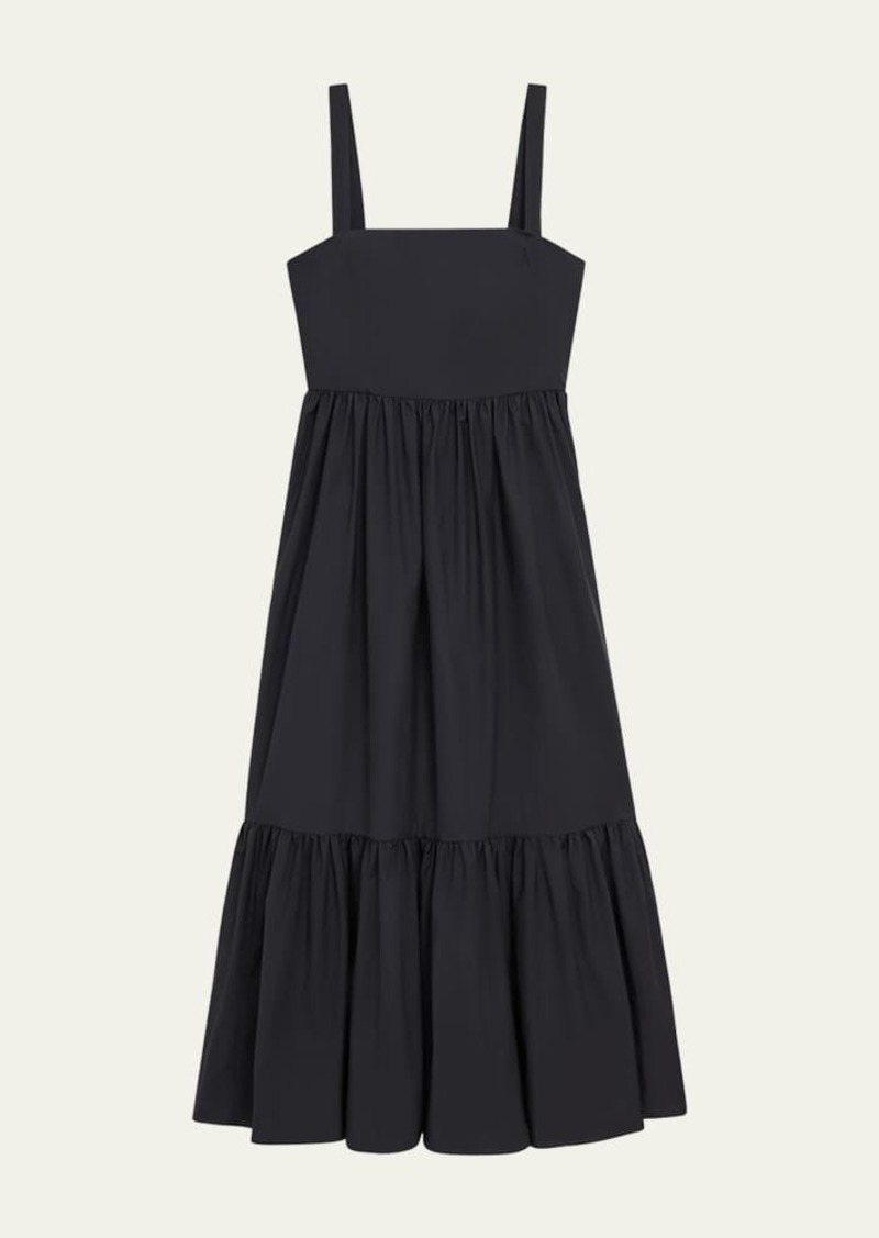 Theory Sleeveless Square-Neck Tiered Poplin Midi Dress