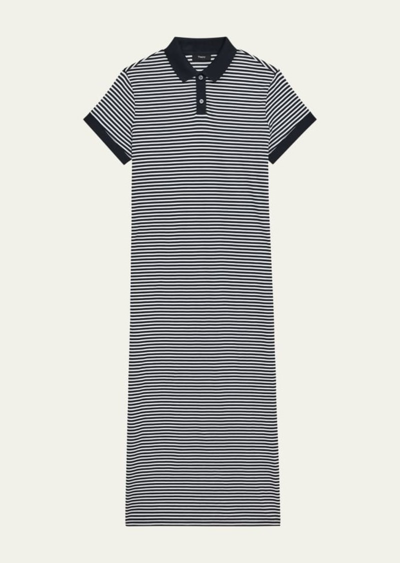 Theory Striped Polo Short-Sleeve Midi T-Shirt Dress