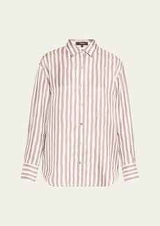 Theory Striped Silk Button-Front Boyfriend Shirt