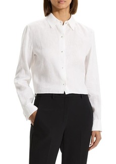 Theory Tapered Long Sleeve Crop Linen Button-Up Shirt