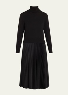 Theory Turtleneck Wool Suiting Combo Midi Dress