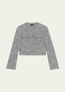 Theory Tweed Canvas Cropped Military Jacket