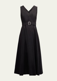 Theory V-Neck Sleeveless Belted Midi Dress