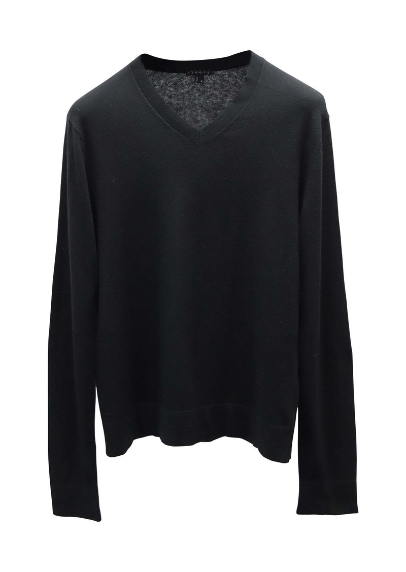 Theory V-neck Sweater in Black Cashmere