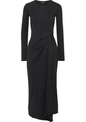 Theory Woman Asymmetric Pleated Ribbed Wool-blend Dress Charcoal