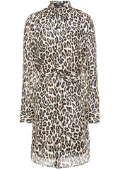 Theory Woman Belted Leopard-print Silk Mini Shirt Dress Ivory