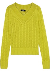 Theory Woman Cable-knit Linen-blend Sweater Lime Green