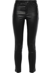 Theory Woman Cropped Stretch-leather Skinny Pants Black