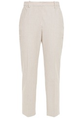 Theory Woman Cropped Striped Cotton-blend Twill Tapered Pants Ivory
