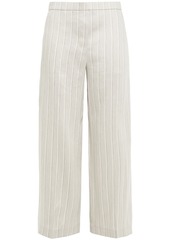Theory Woman Cropped Striped Linen-blend Twill Wide-leg Pants Light Gray
