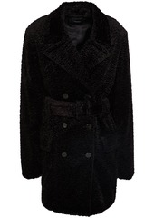 Theory Woman Double-breasted Belted Faux Fur Coat Black