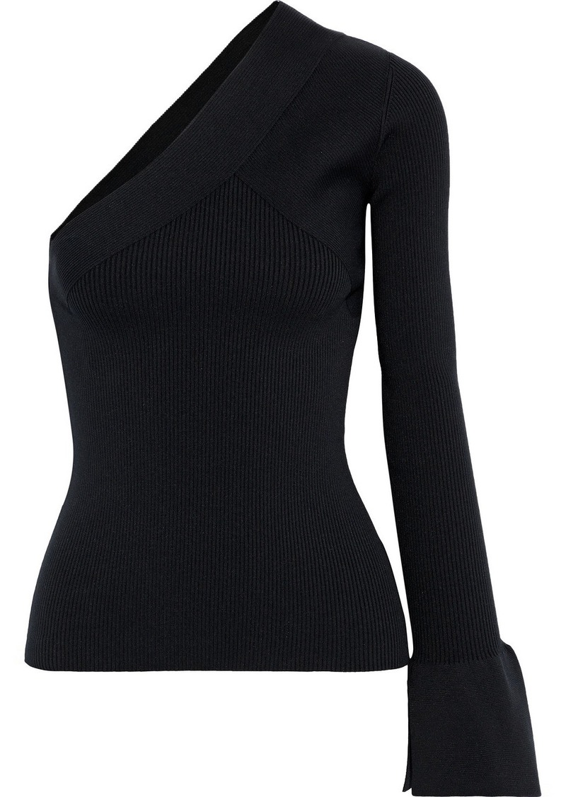 Theory - One-shoulder ribbed-knit top - Black - S