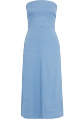 Theory Woman Phyly R Strapless Tie-back Pinstriped Linen-blend Midi Dress Light Blue