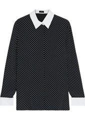 Theory Woman Poplin-trimmed Polka-dot Crepe Shirt Black