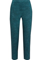 Theory Woman Cropped Mélange Linen-blend Slim-leg Pants Emerald