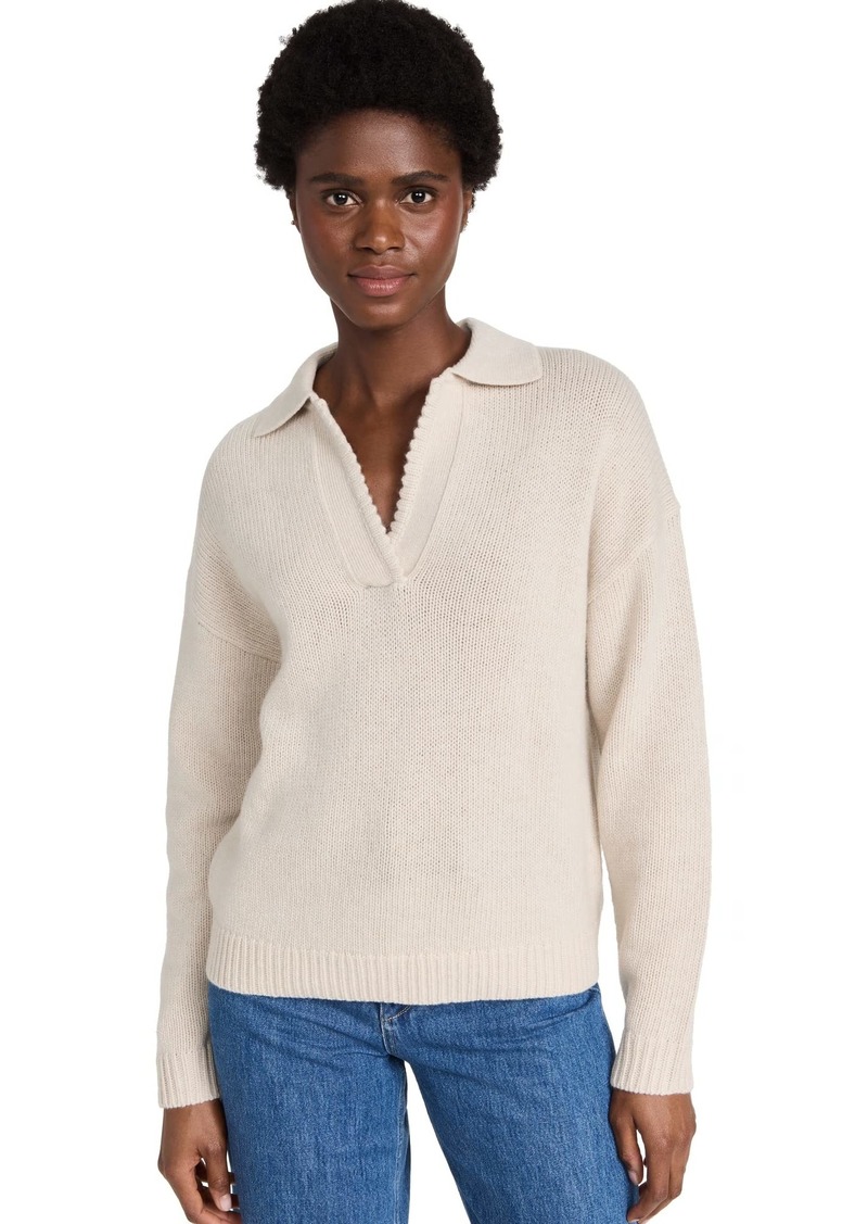 Theory Women's Scallop Polo Sweater  Off White M