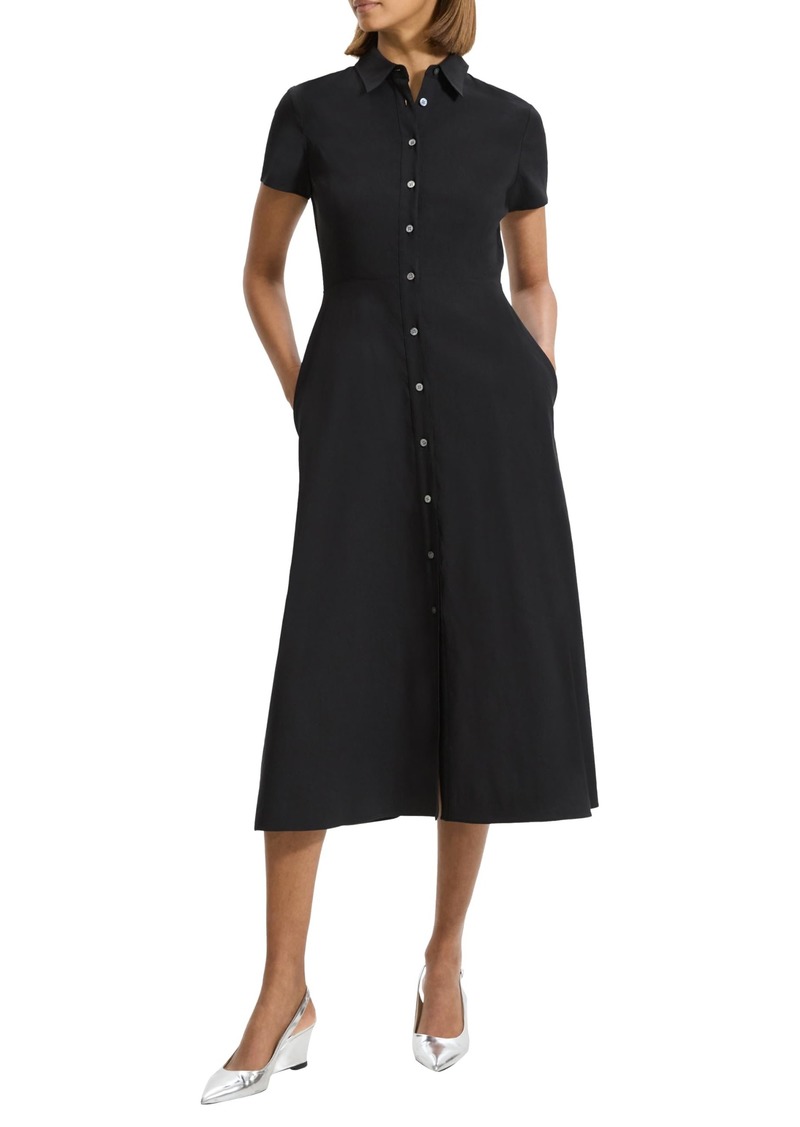 Theory Women's Short Sleeve Midi Buttondown Dress