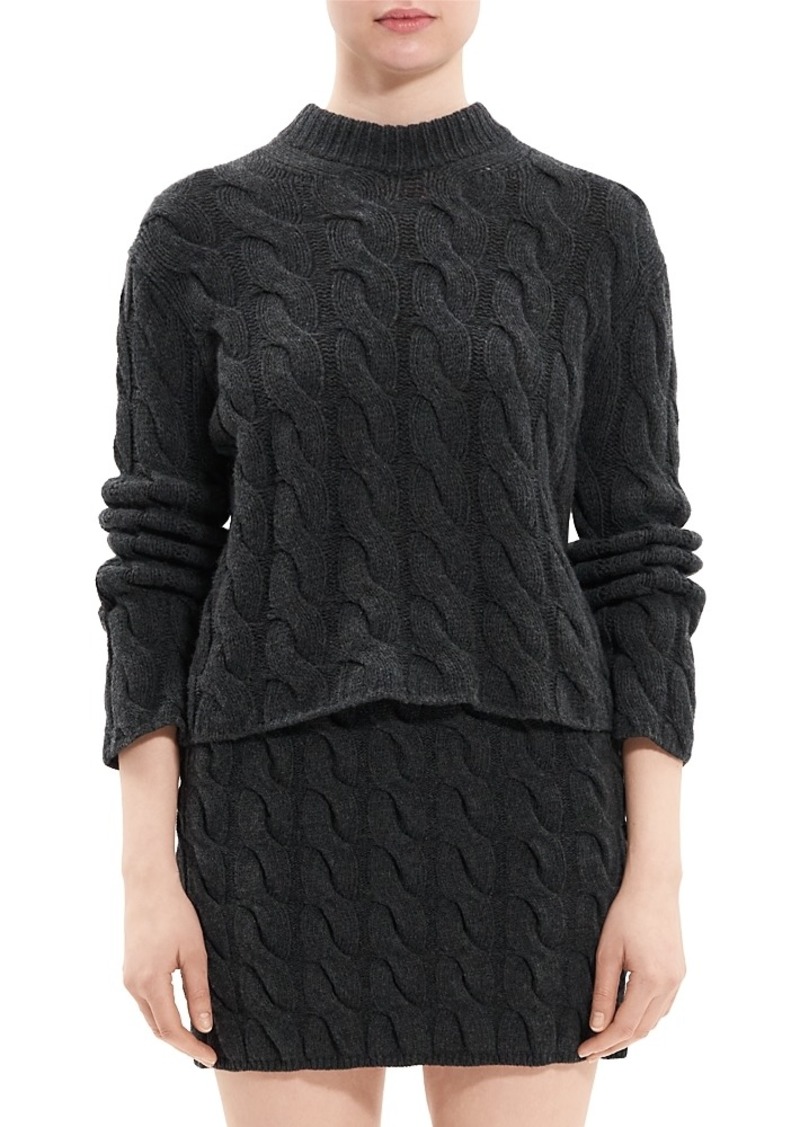 Theory Wool & Cashmere Cable Knit Mock Neck Sweater