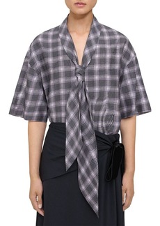 Theory Wrinkle Check Silk-Blend Top