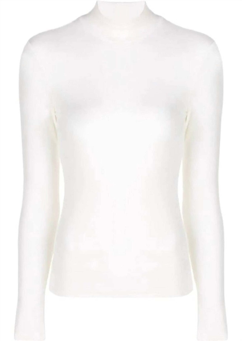Theory Thin Ribbed Turtle Mock Neck Top in Ivory