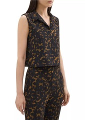 Theory Tortoiseshell Crepe Cropped Polo Top