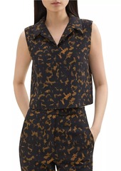 Theory Tortoiseshell Crepe Cropped Polo Top