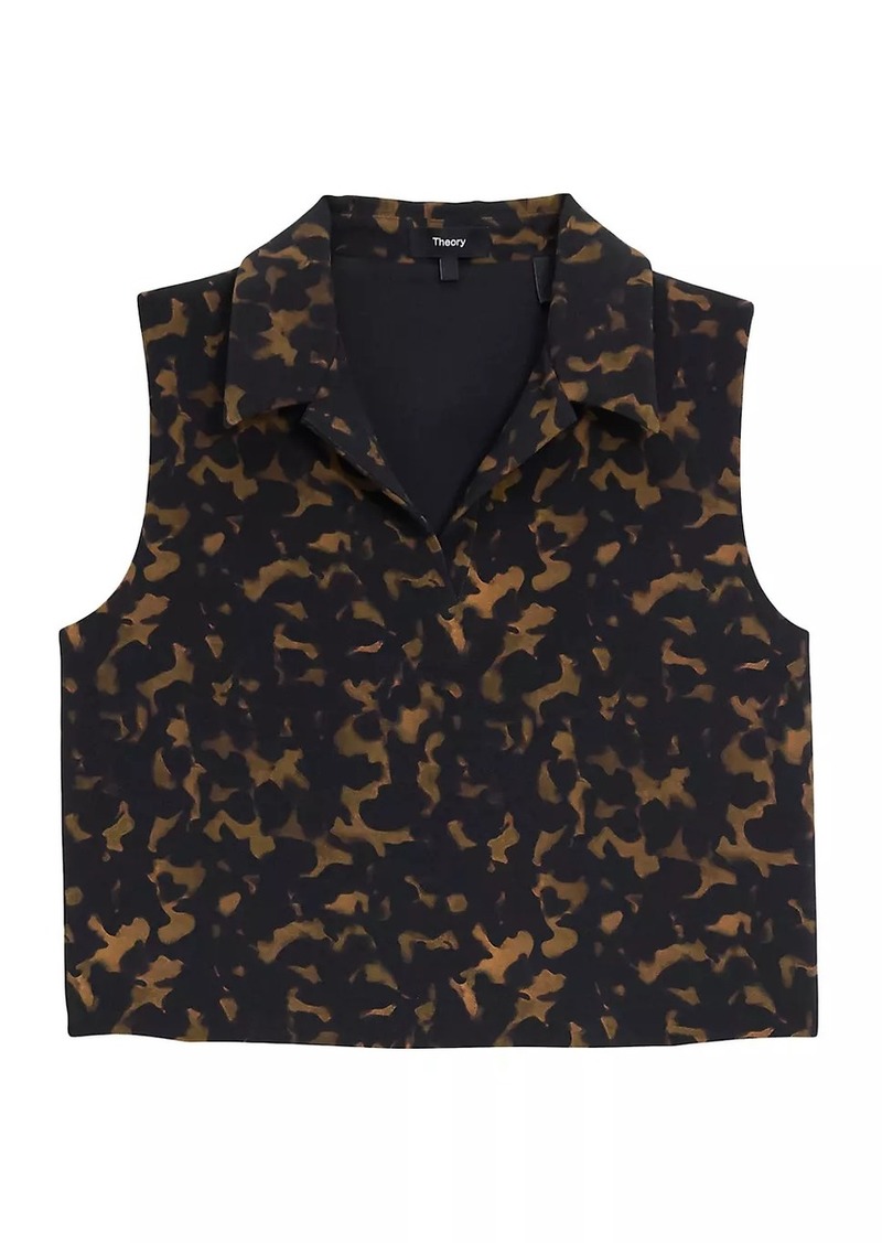 Theory Tortoiseshell Crepe Cropped Polo Top