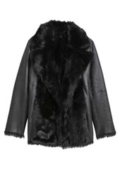 Theory Toscana Shearling-Trim Leather Coat