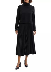 Theory Turtleneck Wool-Blend Pleated Sweaterdress