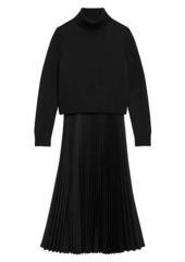 Theory Turtleneck Wool-Blend Pleated Sweaterdress