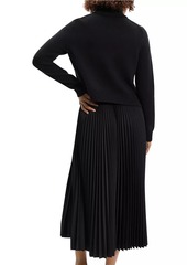 Theory Turtleneck Wool-Blend Pleated Sweaterdress