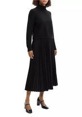 Theory Turtleneck Wool-Blend Pleated Sweaterdress