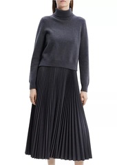 Theory Turtleneck Wool-Blend Pleated Sweaterdress