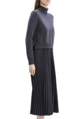 Theory Turtleneck Wool-Blend Pleated Sweaterdress