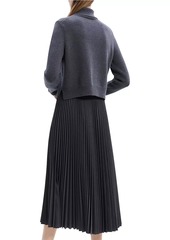 Theory Turtleneck Wool-Blend Pleated Sweaterdress