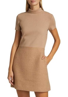 Theory Tweed & Knit Turtleneck Mini Dress
