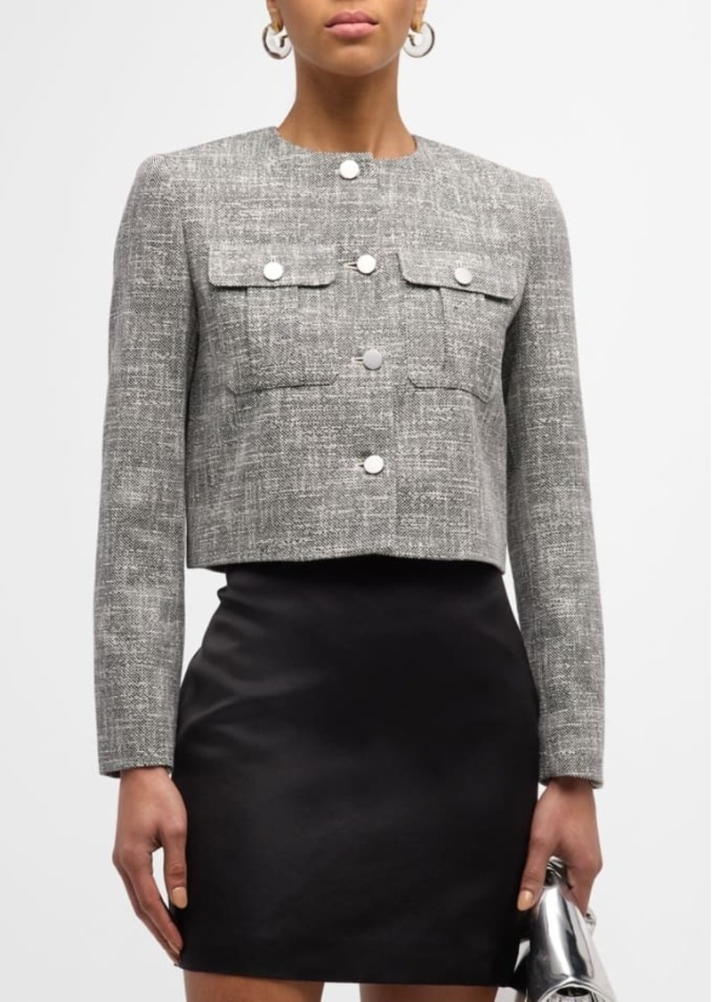 Theory Tweed Canvas Cropped Military Jacket 