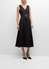 Theory V-Neck Sleeveless Belted Midi Dress