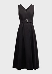 Theory V-Neck Sleeveless Belted Midi Dress