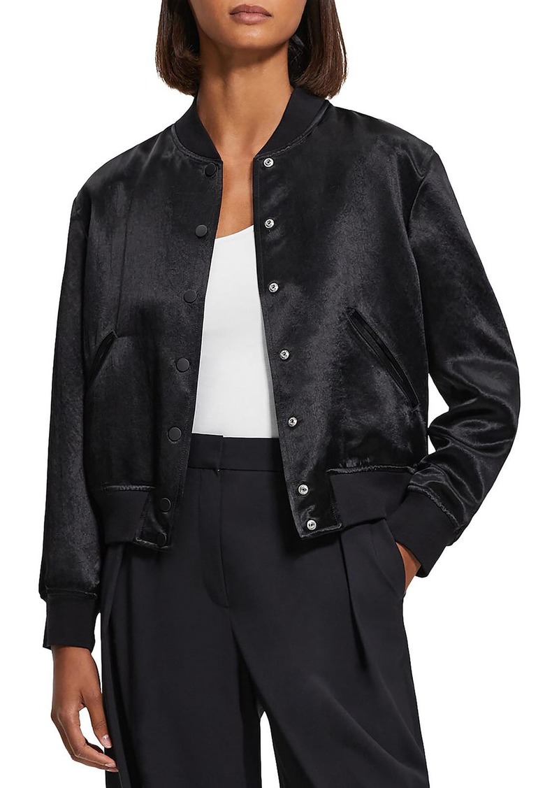 Theory Varsity Womens Satin Glossy Bomber Jacket