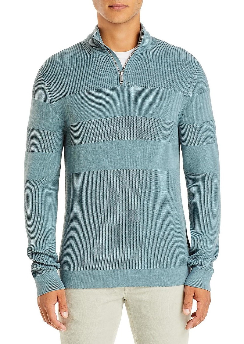 Theory Walton Mens Ribbed Quarter Zip Pullover Sweater