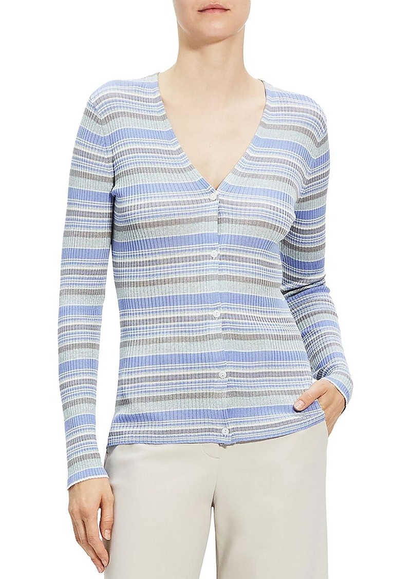 Theory Womens 100% Silk Ribbed Cardigan Sweater