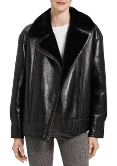 Theory Womens Leather Shearling Lined Motorcycle Jacket
